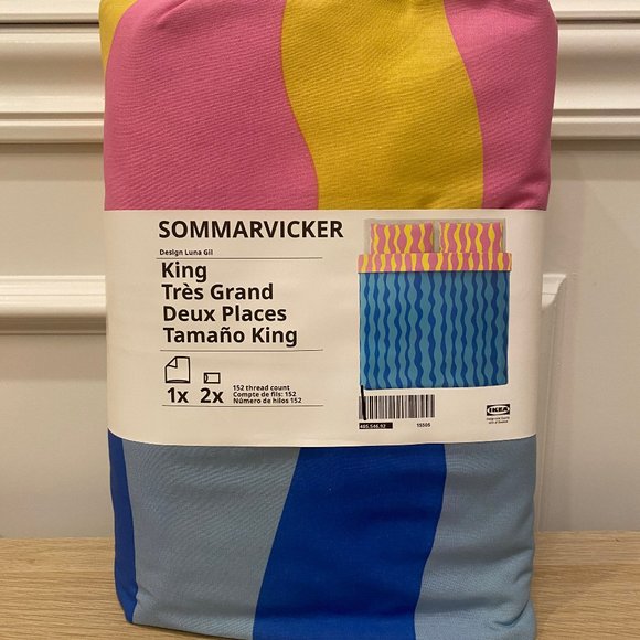 New! IKEA SOMMARVICKER Duvet Cover & Pillowcases Blue/light Pink King 405.546.92 - Picture 3 of 6